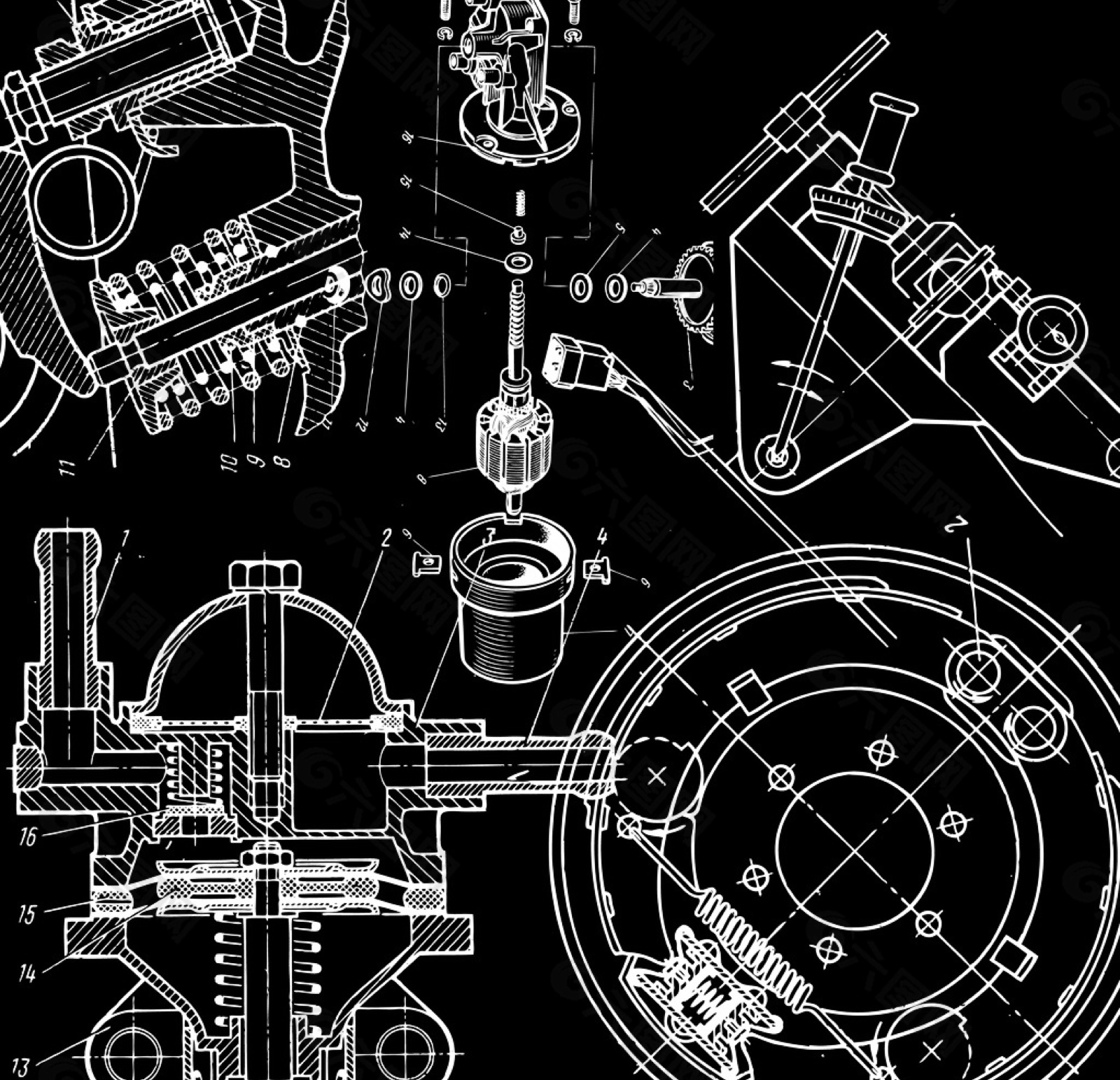 Engineering drawing and measuring tools used to define a manufactured component