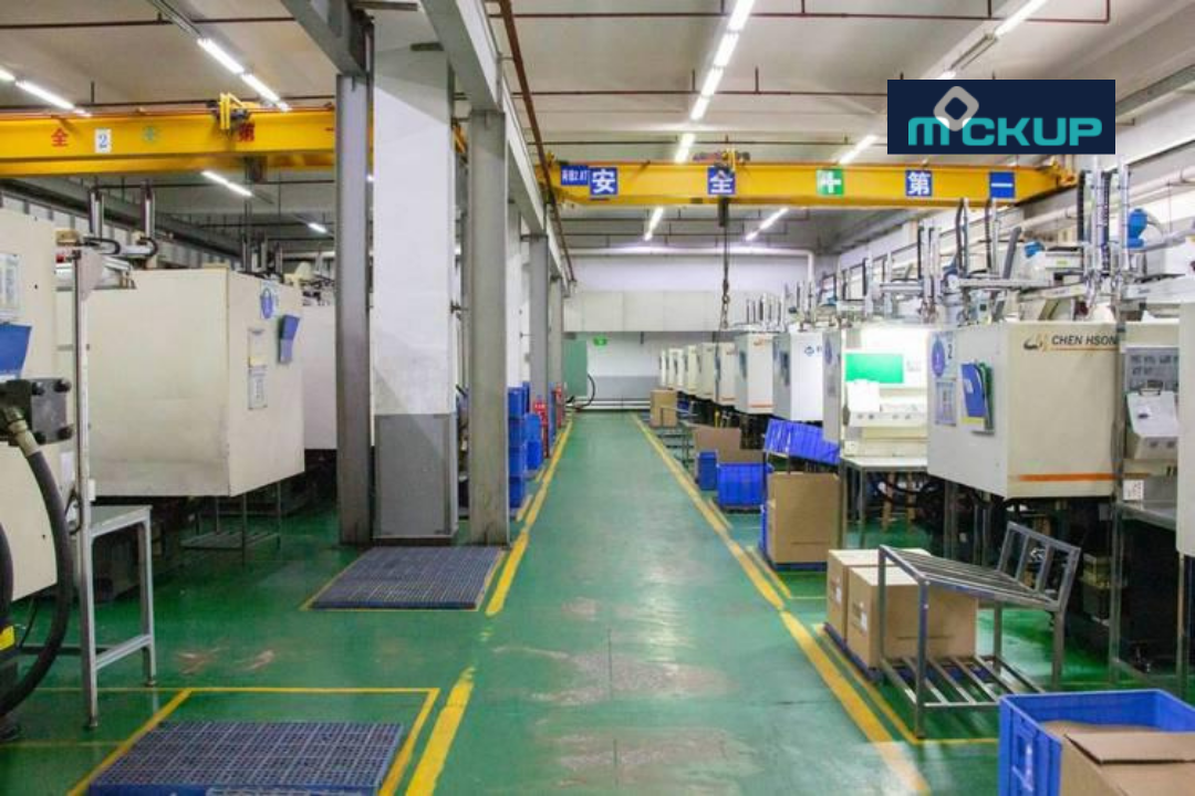 Injection molding factory aisle and machine cells